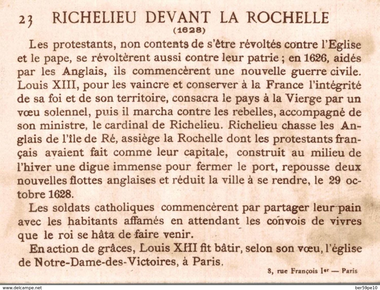 CHROMO VIE DE SAINTS RICHELIEU DEVANT LA ROCHELLE 1628 - Autres & Non Classés