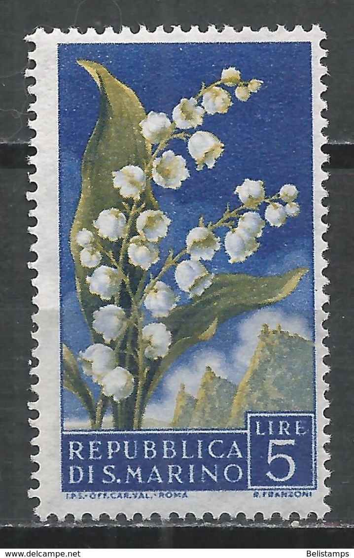 San Marino 1957. Scott #398 (M) Flowers' Lily Of The Valley And View Of San Marino - Neufs