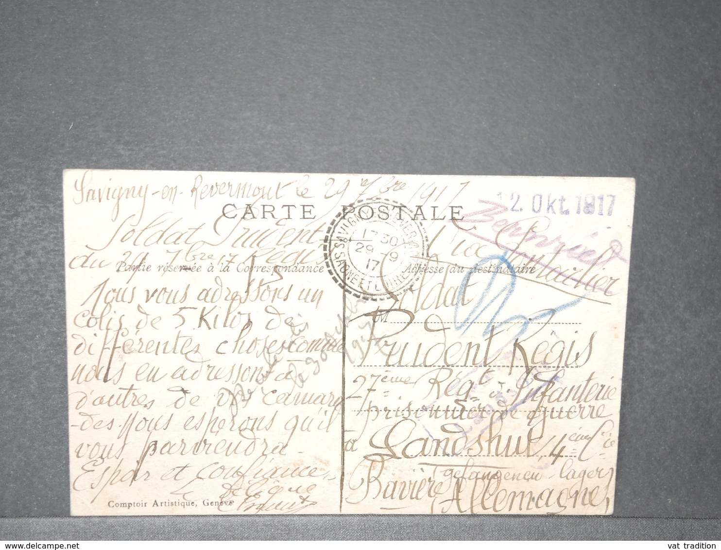 FRANCE - Carte Postale En FM Pour Un Prisonnier De Guerre En Bavière En 1917 - L 15746 - Guerre De 1914-18