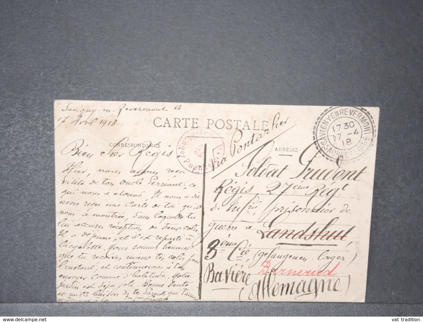 FRANCE - Carte Postale En FM Pour Un Prisonnier De Guerre En Bavière En 1918 - L 15748 - 1. Weltkrieg 1914-1918