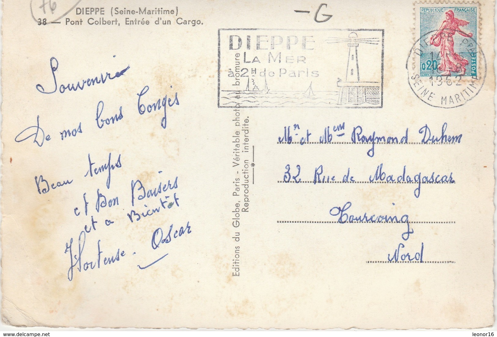 DIEPPE  -   ** PONT COLBERT - ENTREE D' UN CARGO **  -  Editeur : GLOBE De Paris N° 38 - Dieppe