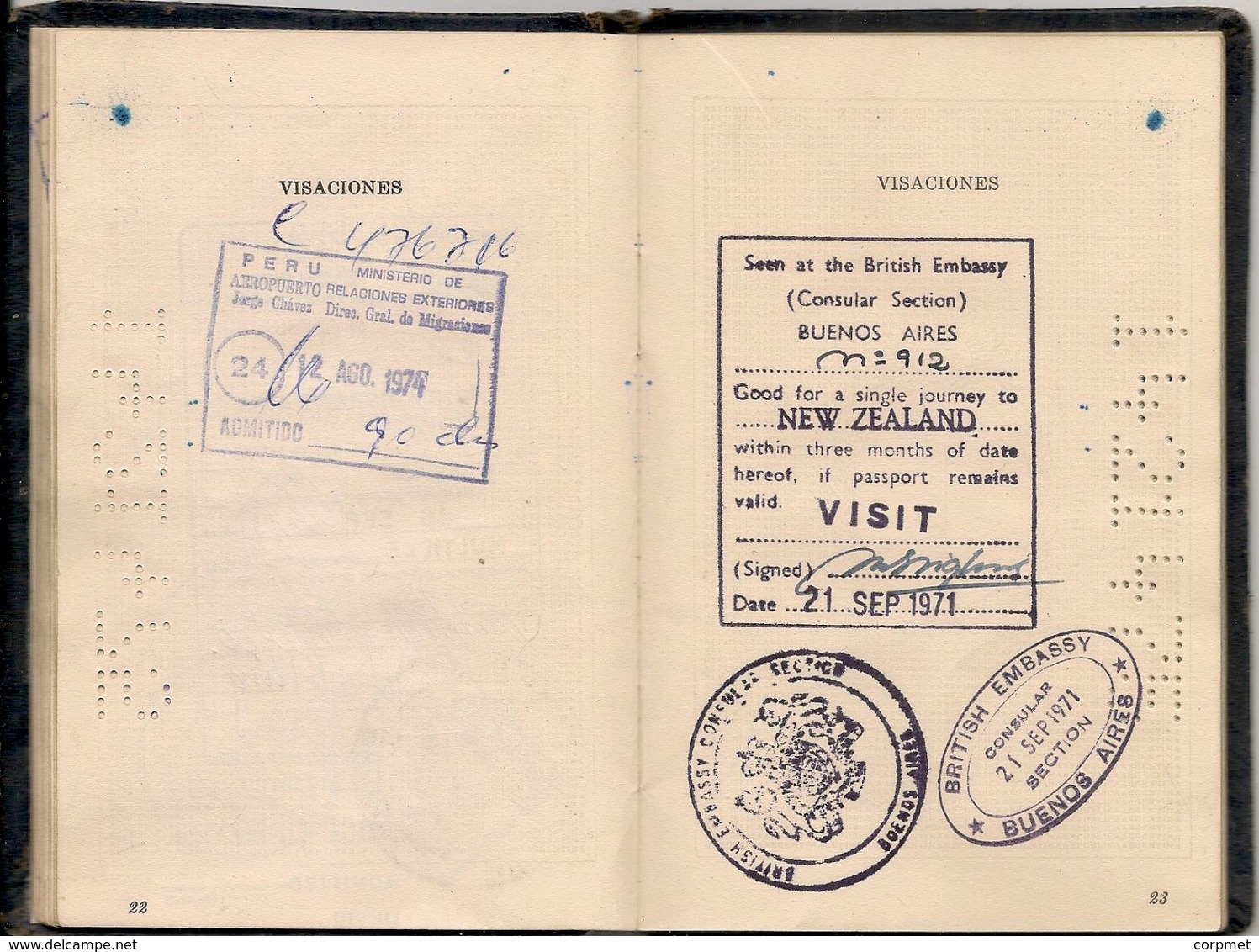 ARGENTINA 1961 PASSPORT- PASSEPORT -multiple VISAS and STAMPS -FRANCE - IRAN - LEBANON - NEPAL - THAI - INDIA - NEW ZEA