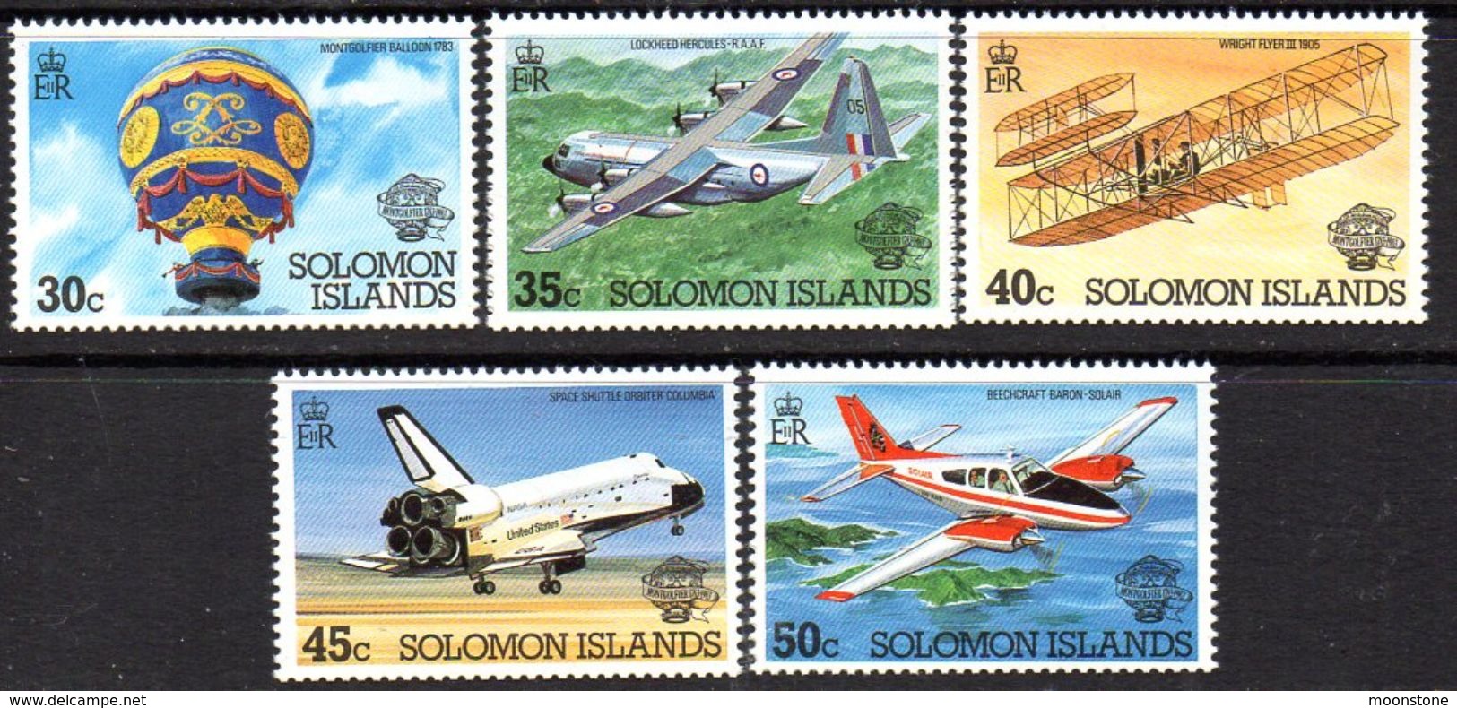 Solomon Islands 1983 Bicentenary Of Manned Flight Set Of 5, MNH, SG 493/7 (B) - Solomon Islands (1978-...)