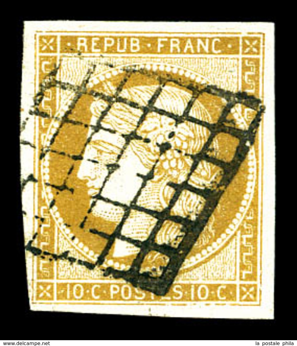 O N°1, 10c Bistrejaune Obl Grille. TB   Qualité: O   Cote: 355 Euros - 1849-1850 Cérès