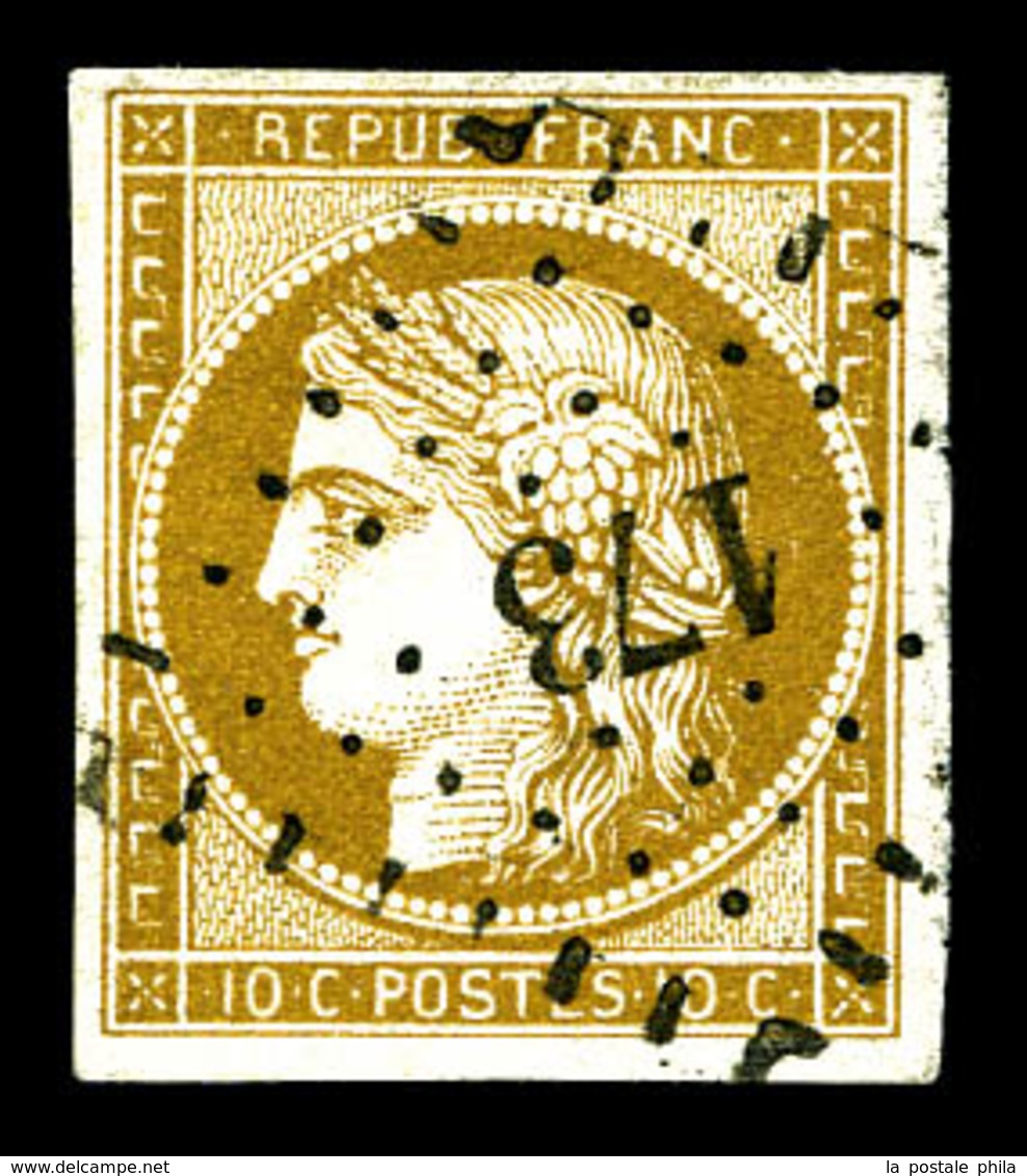 O N°1a, 10c Bistrebrun Foncé Obl Pc, Jolie Nuance. TTB (signé Brun/certificat)   Qualité: O   Cote: 450 Euros - 1849-1850 Ceres