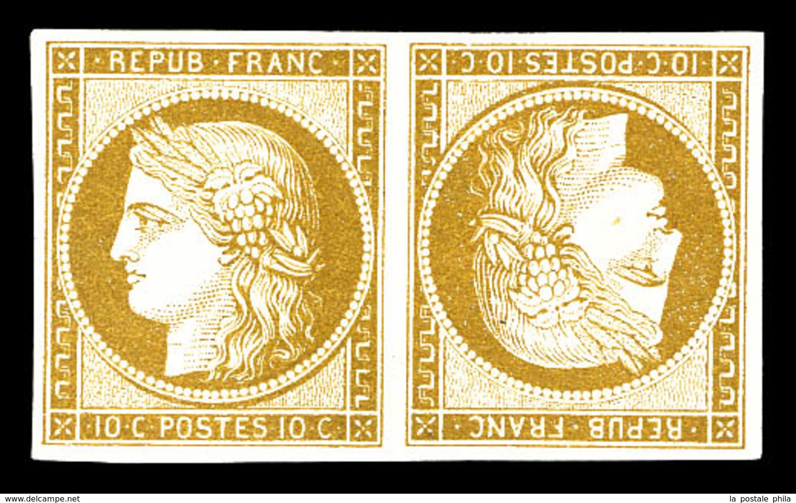 (*) N°1d, 10c Bistre, Paire Têtebêche, Fraîcheur Postale, 7 Pièce Connues, Magnifique,. R.R.R. (signé Calves/Scheller/ce - 1849-1850 Ceres