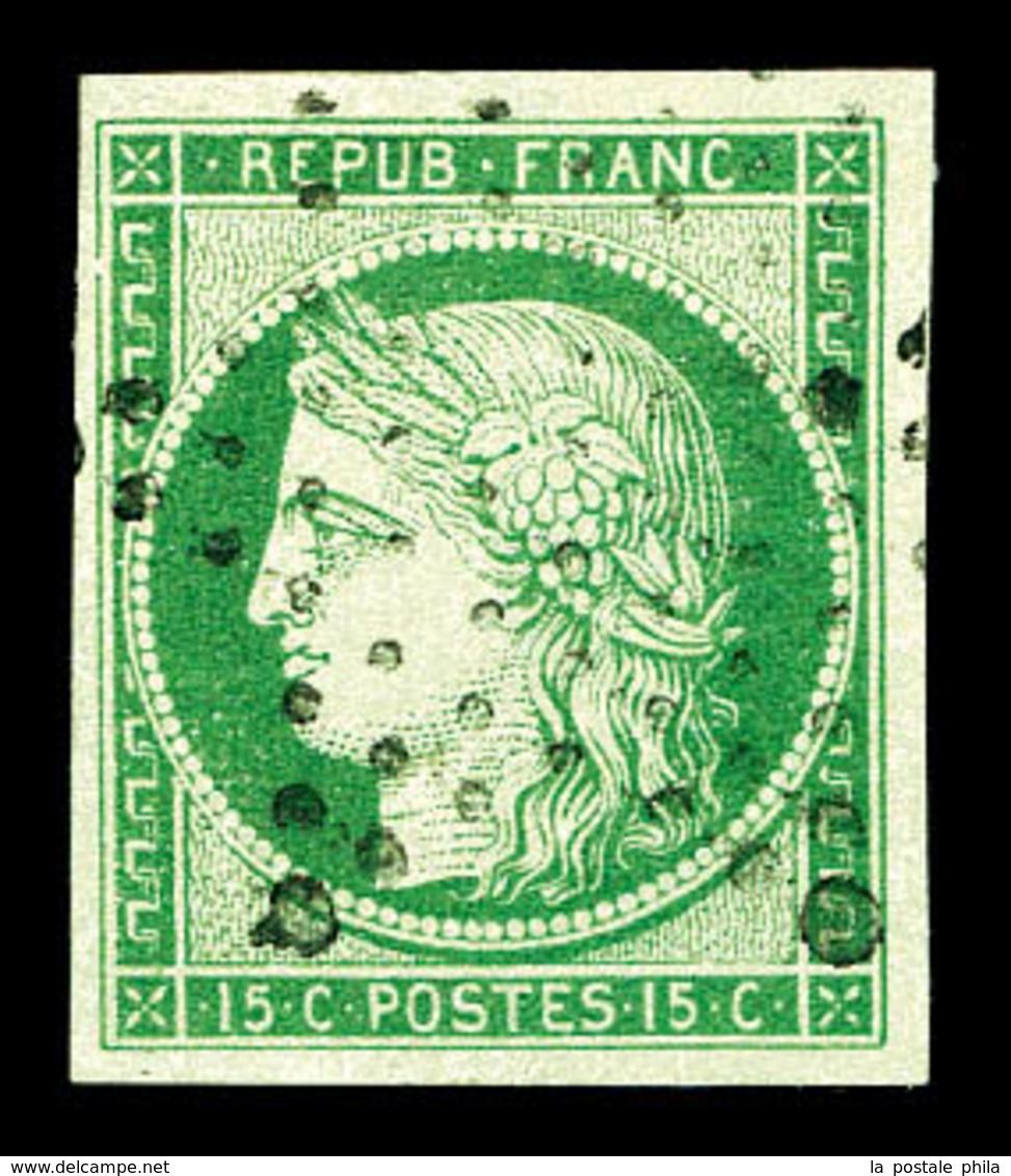 O N°2, 15c Vert Oblitéré étoile Légère. TTB (signé Brun/certificat)   Qualité: O   Cote: 1050 Euros - 1849-1850 Ceres