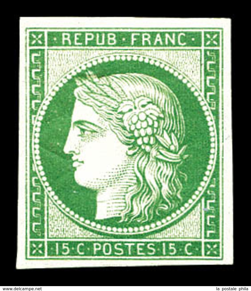 * N°2e, 15c Vert, Impression De 1862, Très Frais. TTB (certificat)   Qualité: *   Cote: 850 Euros - 1849-1850 Ceres