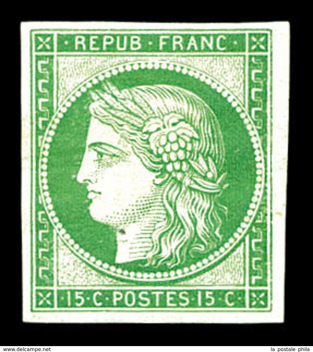 * N°2e, 15c Vert, Impression De 1862, Très Frais. TTB (certificat)   Qualité: *   Cote: 850 Euros - 1849-1850 Ceres