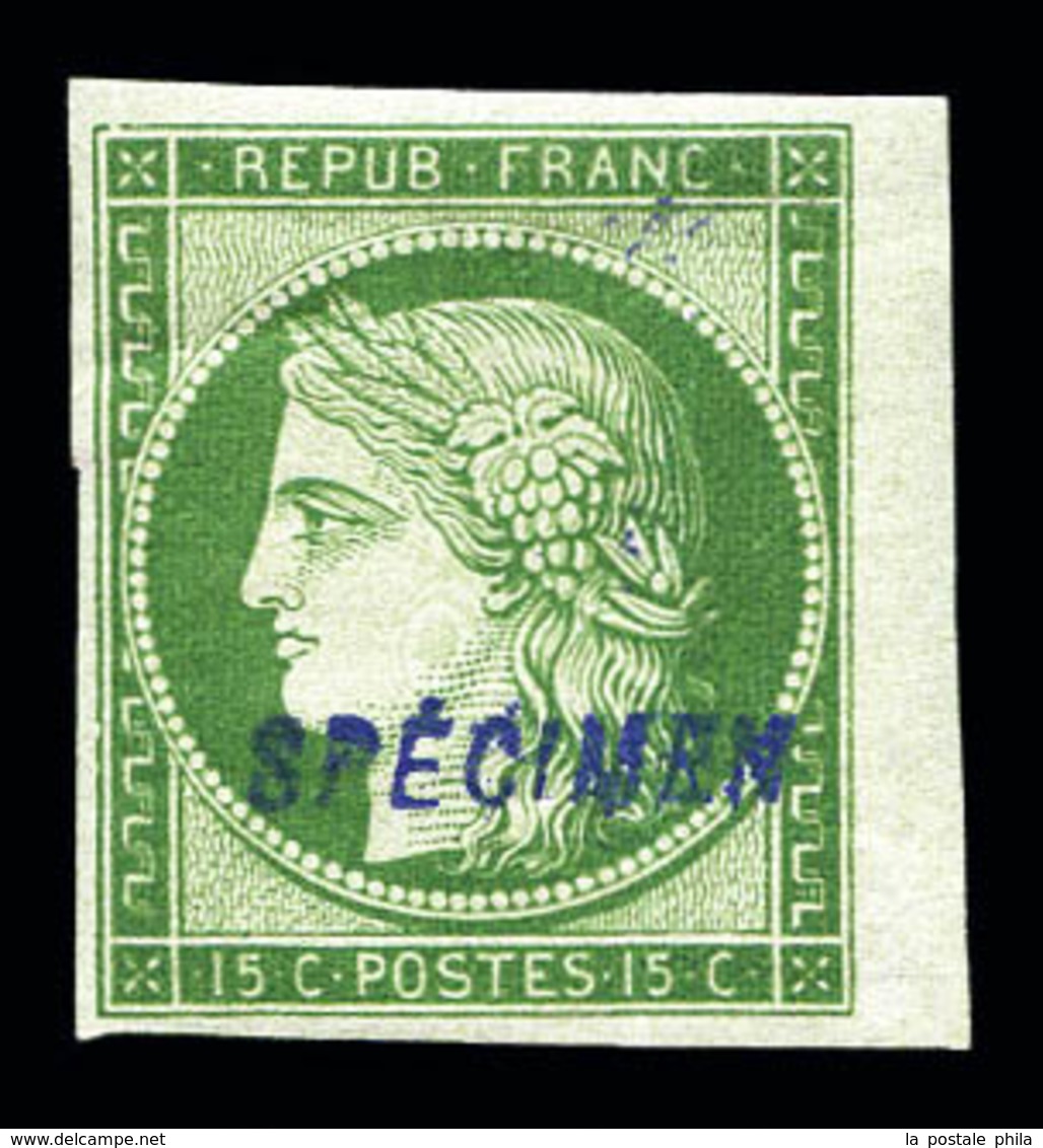 * N°2, 15c Vert, Impression De 1862, Surchargé 'SPECIMEN', Bdf, Froissure De Gomme Sans Importance. SUP . R.R. (signé Sc - 1849-1850 Cérès