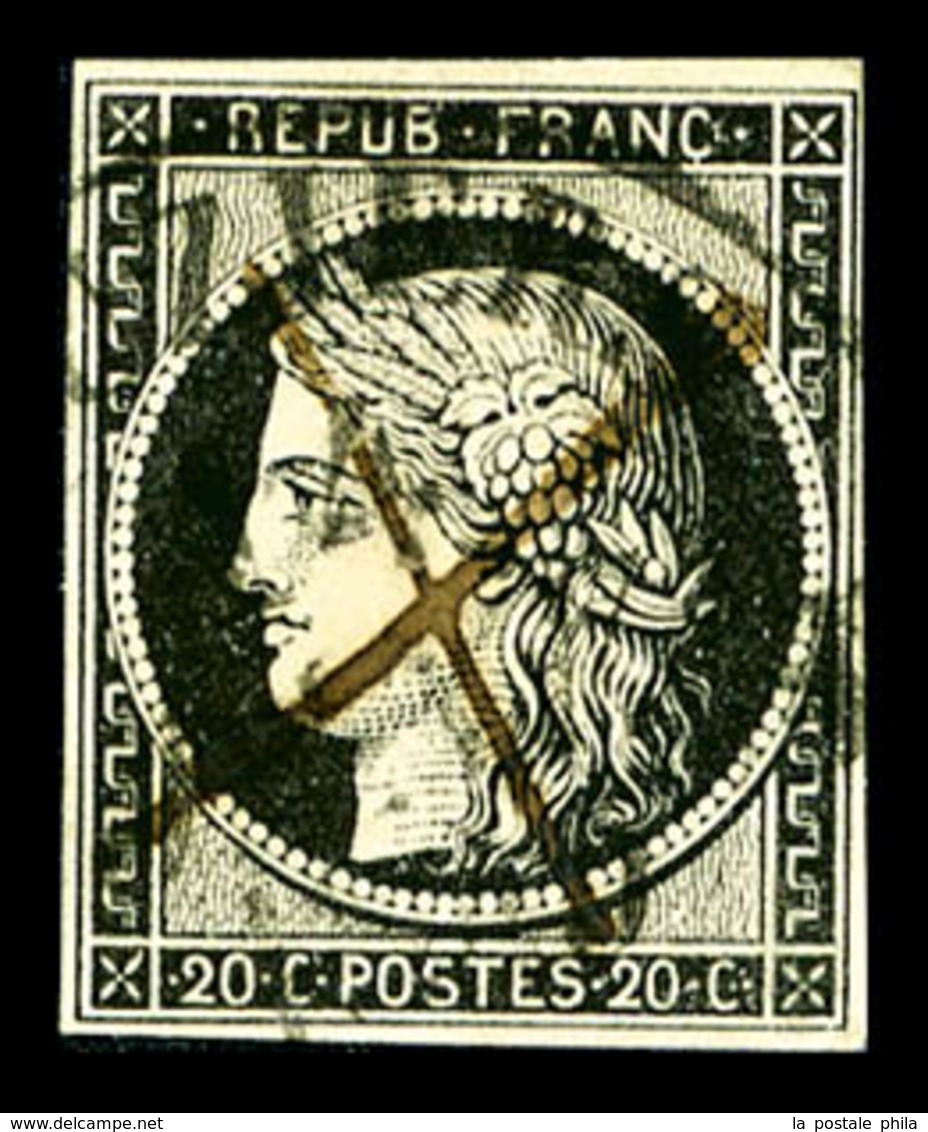 O N°3, 20c Noir Obl Grand Càd T13 De Béziers 4 Janvier 1849. SUP. R. (signé/certificat)   Qualité: O   Cote: 1500 Euros - 1849-1850 Cérès