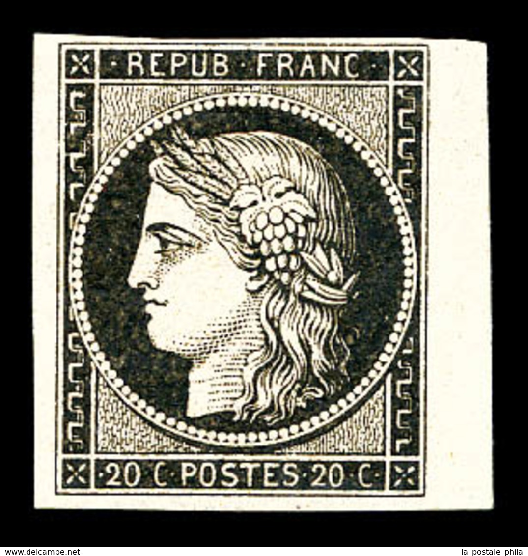 * N°3b, 20c Noir Sur Chamois Foncé, Bord De Feuille. SUP (signé Calves/certificats)   Qualité: *   Cote: 1100 Euros - 1849-1850 Cérès