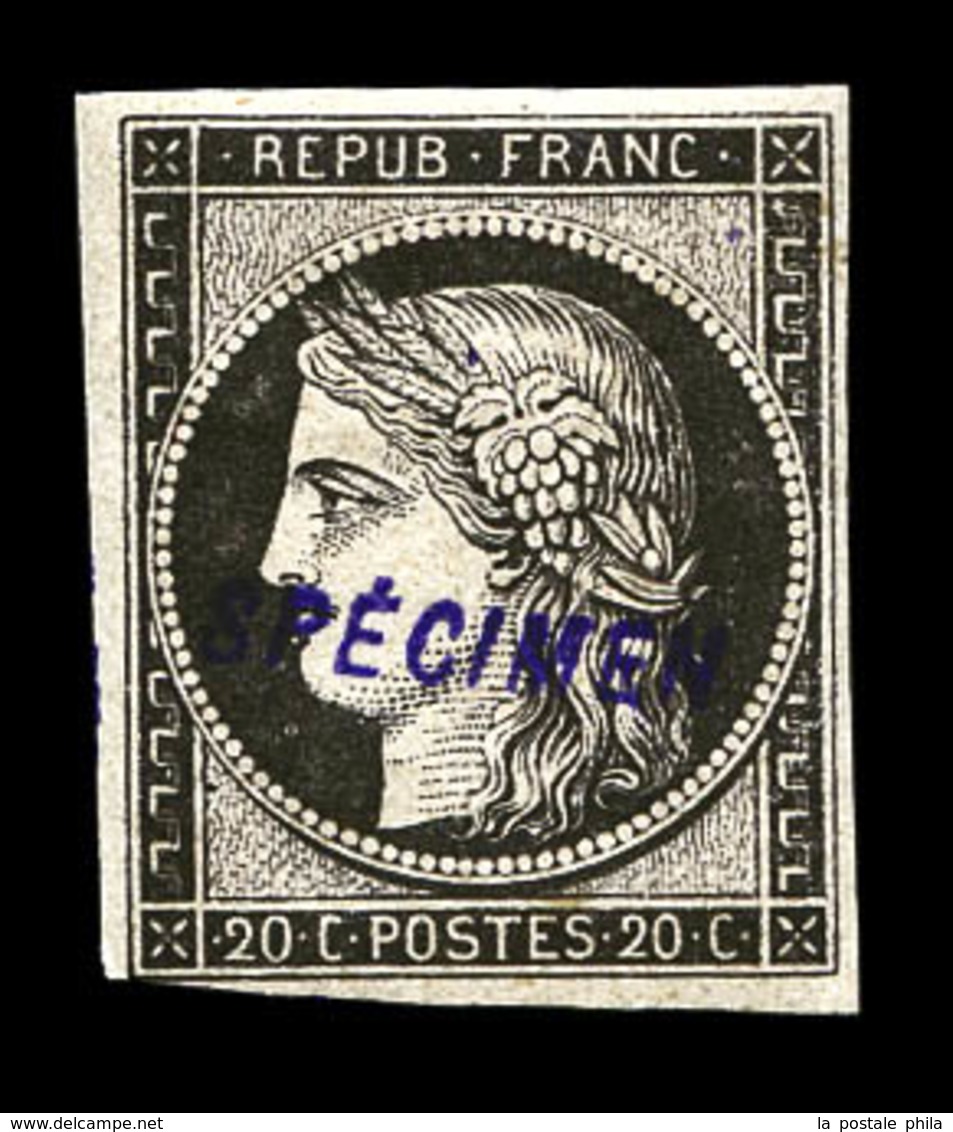 * N°3, 20c Noir Sur Jaune, Impression De 1862, Surchargé 'SPECIMEN'. SUP . R.R. (signé Scheller/certificats)   Qualité:  - 1849-1850 Ceres