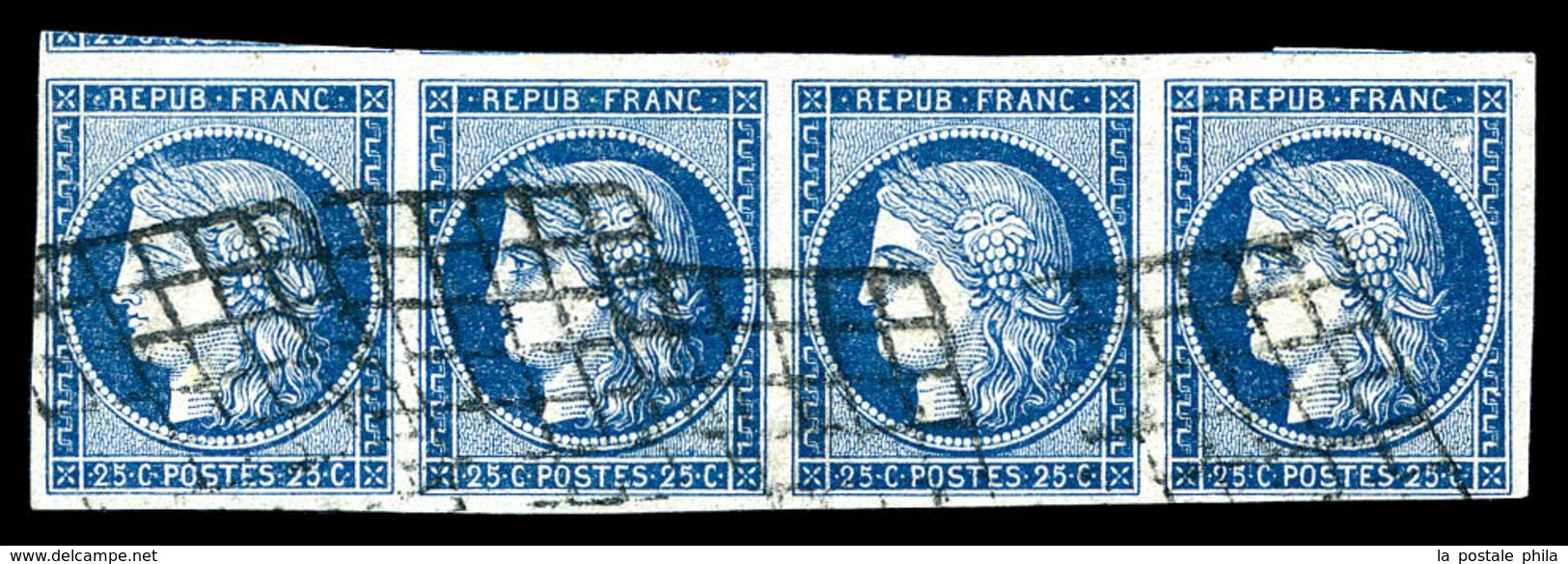 O N°4, 25c Bleu, Bande De Quatre, Belles Marges. TTB (signé Scheller/Brun/certificat)   Qualité: O   Cote: 1000 Euros - 1849-1850 Ceres