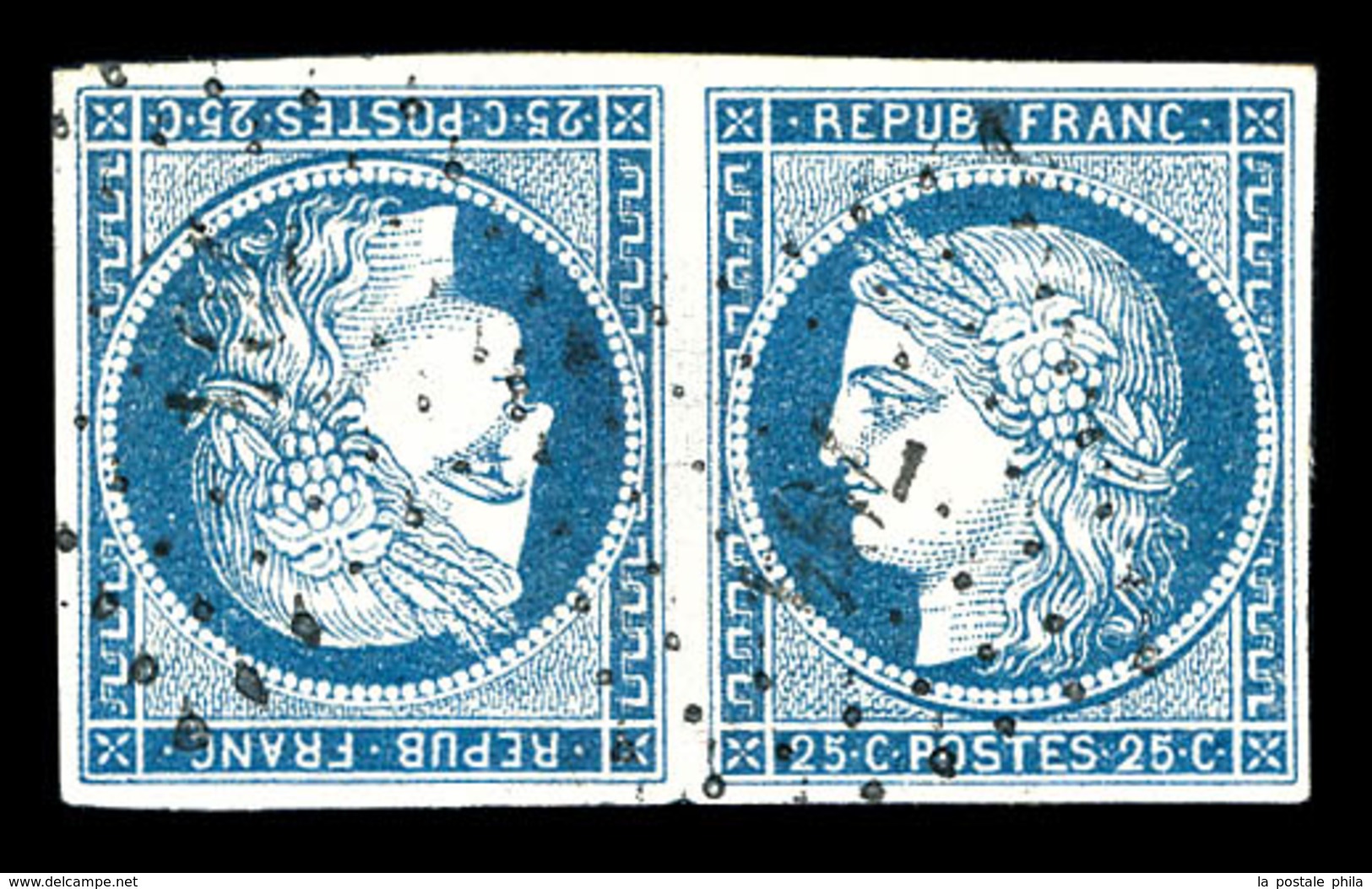 O N°4c, 25c Bleu En Paire Têtebêche, Pelurage Mais Très Belle Présentation. R.R (signé Brun/certificat)   Qualité: O   C - 1849-1850 Cérès