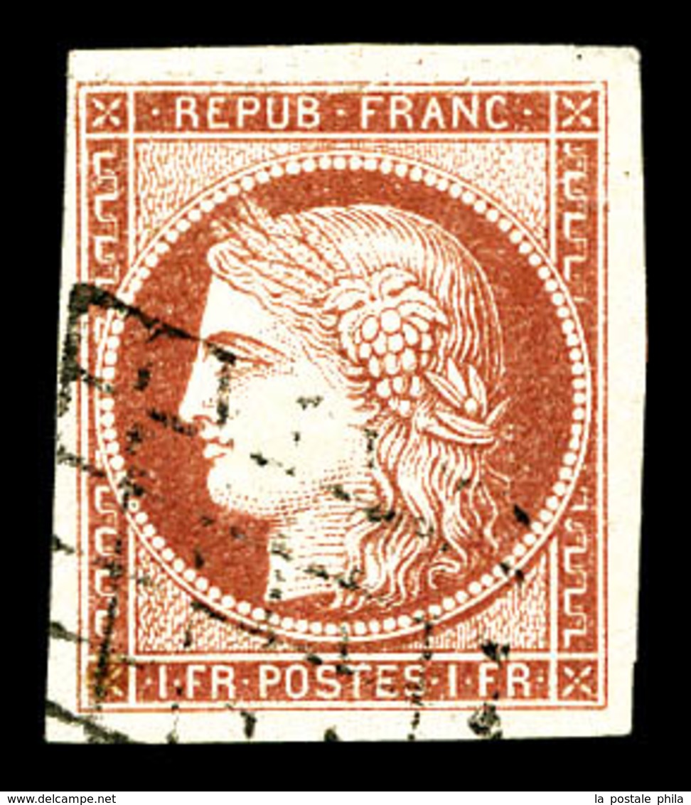 O N°6A, 1Fr Rougebrun, Froissures En Marge Supérieure, Très Belle Présentation. R.R. (signé Brun/Scheller/certificat)    - 1849-1850 Ceres