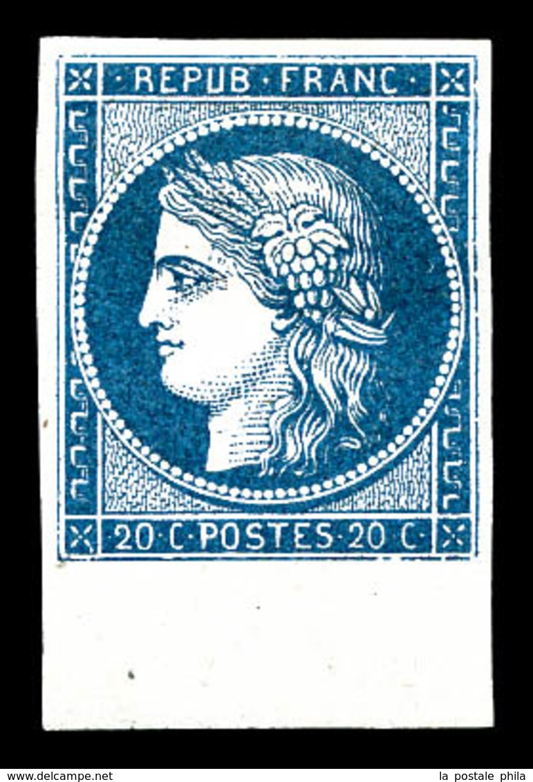 * N°8a, Non émis, 20c Bleu Foncé Bord De Feuille, Grande Fraîcheur, R.R. SUP (signé/certificat)   Qualité: *   Cote: 400 - 1849-1850 Ceres