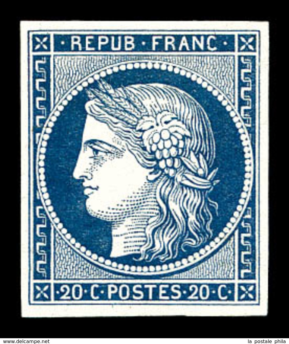 * N°8a, Non émis, 20c Bleu Foncé, Grande Fraîcheur, R.R. SUP (signé Pavoille/certificat)   Qualité: *   Cote: 4000 Euros - 1849-1850 Ceres