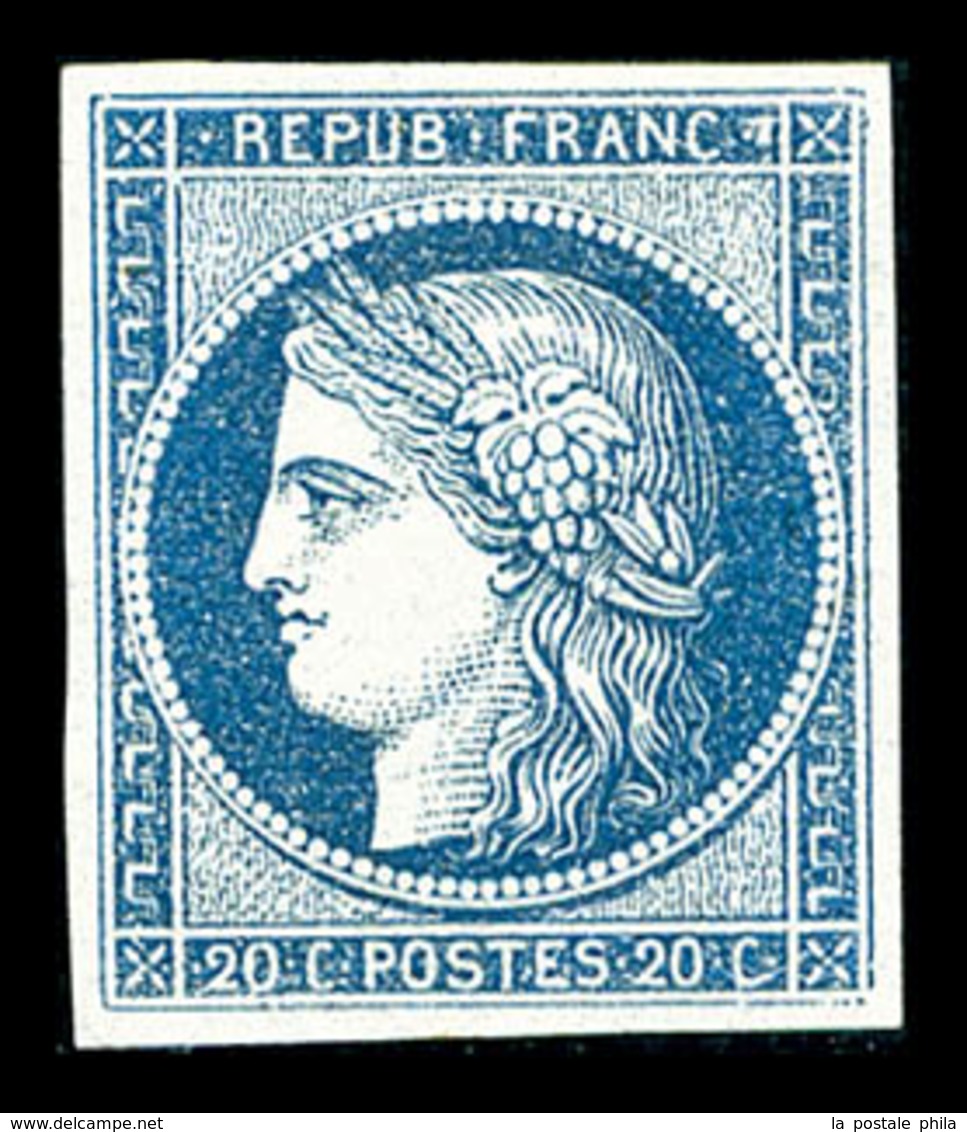 * N°8b, Non émis, 20c Bleu Sur Azuré, Quatre Belles Marges, Frais Et Très Beau (signé Calves/certificat)    Qualité: *   - 1849-1850 Cérès