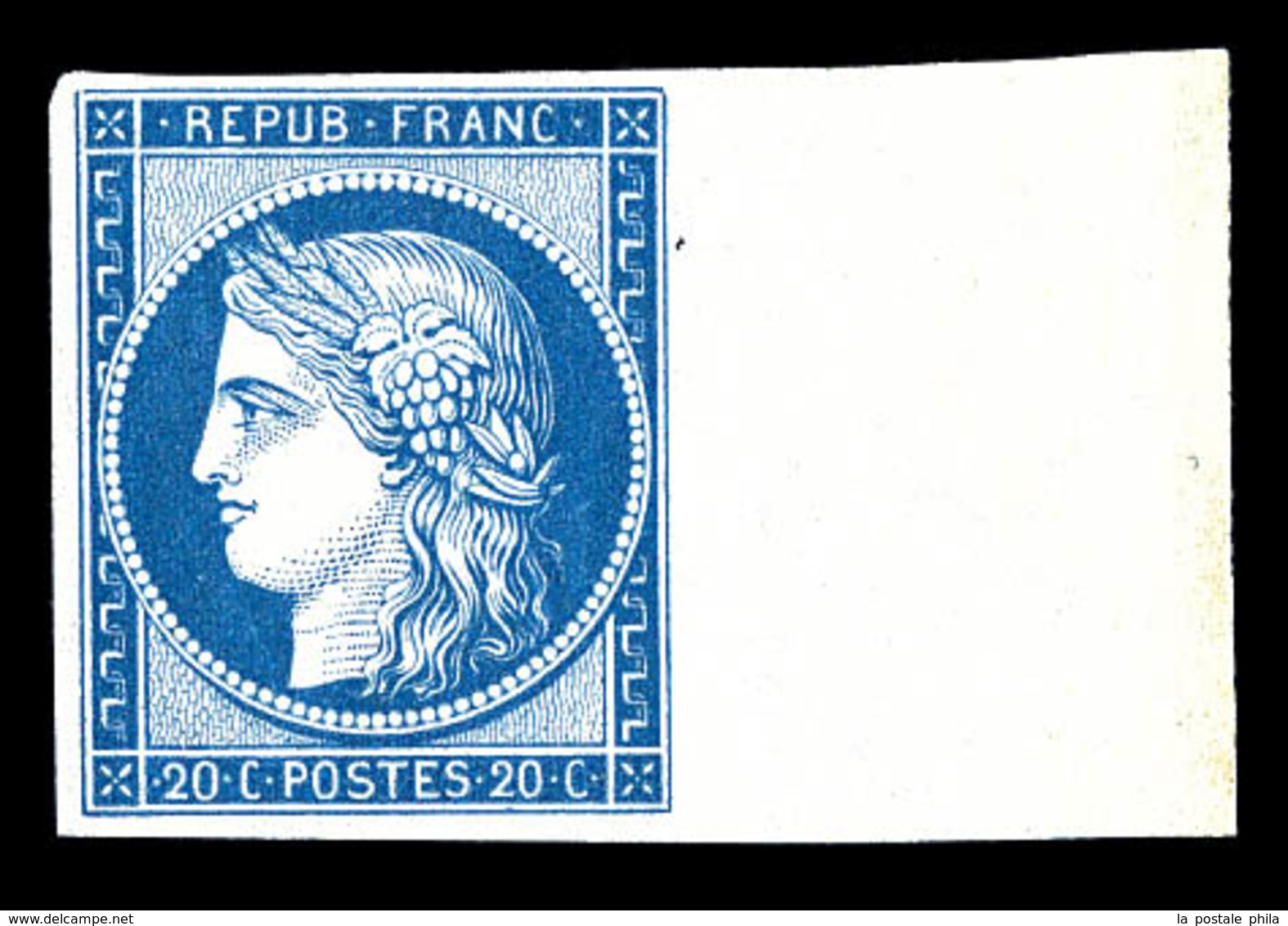 ** N°8f, Non émis, 20c Bleu Impression De 1862 Bord De Feuille Latéral, Fraîcheur Postale, SUPERBE (certificat)    Quali - 1849-1850 Ceres