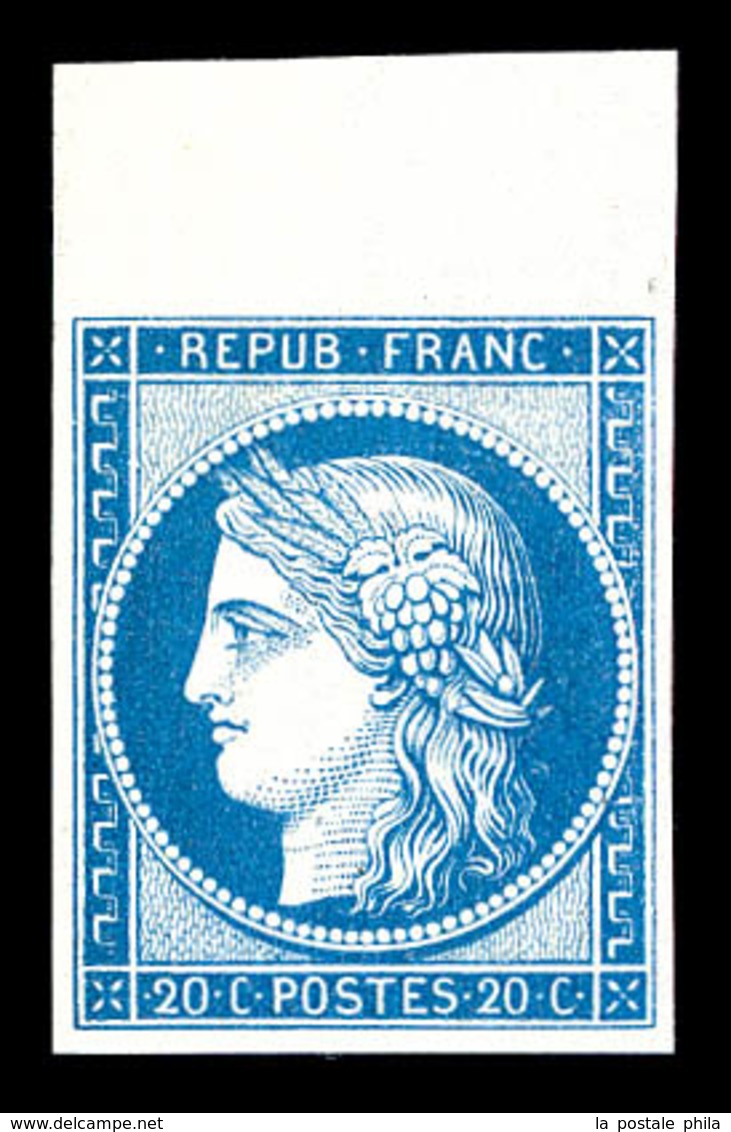 ** N°8f, Non émis, 20c Bleu Impression De 1862 Bdf, Fraîcheur Postale, SUPERBE (certificat)    Qualité: ** - 1849-1850 Ceres