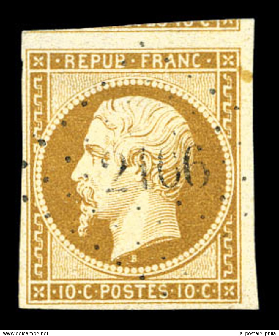 O N°9, 10c Bistrejaune, Obl PC '2166', Belles Marges Avec Voisin, TTB (signé Calves/certificats)   Qualité: O   Cote: 75 - 1852 Louis-Napoleon