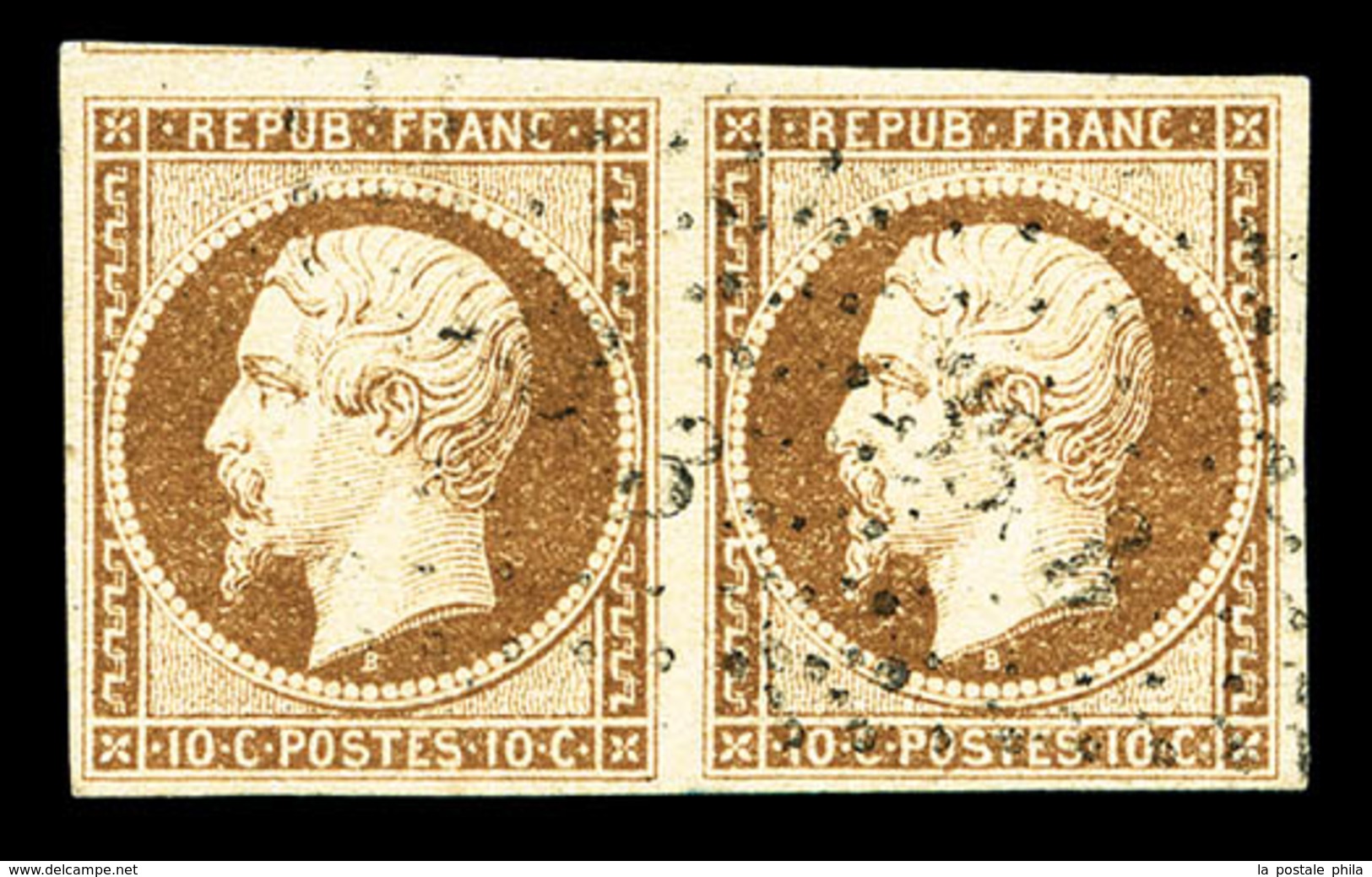 O N°9a, 10c Bistrebrun En Paire Horizontale, Jolie Couleur, SUP (signé/certificat)   Qualité: O   Cote: 2300 Euros - 1852 Louis-Napoleon