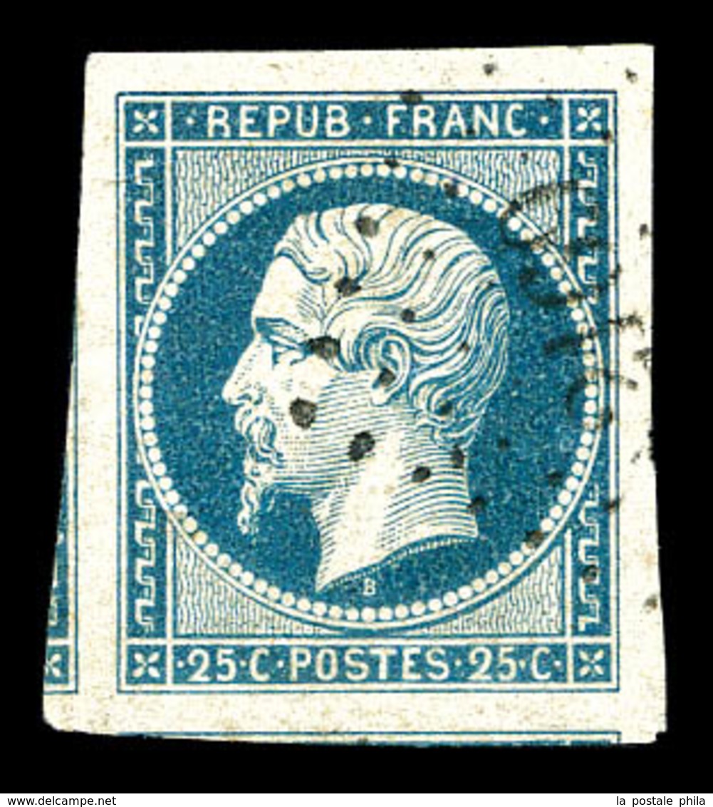 O N°10, 25c Bleu, Quatre Grandes Marges Avec Voisins Obl Pc 2169, Pièce Choisie. SUP (certificat)   Qualité: O - 1852 Louis-Napoleon