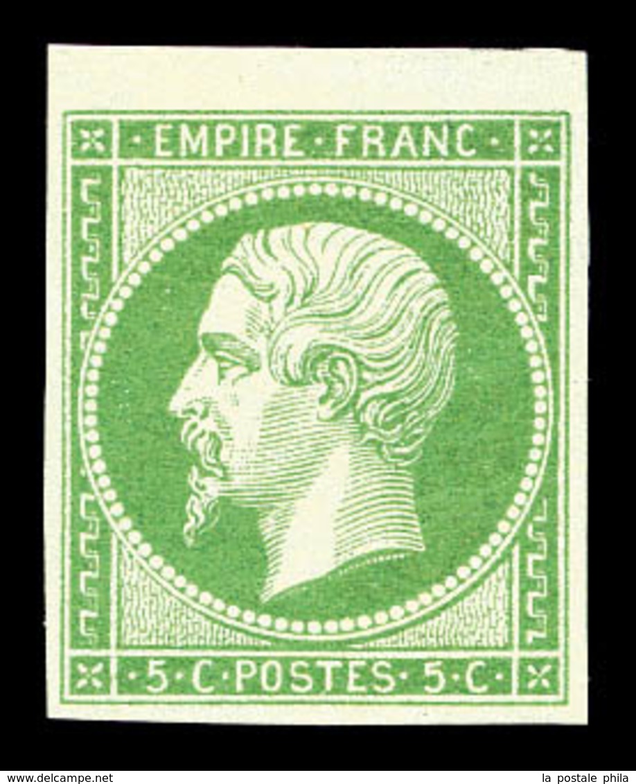 ** N°12, 5c Vert Bord De Feuille, Fraîcheur Postale. SUP (certificat)   Qualité: ** - 1853-1860 Napoléon III.