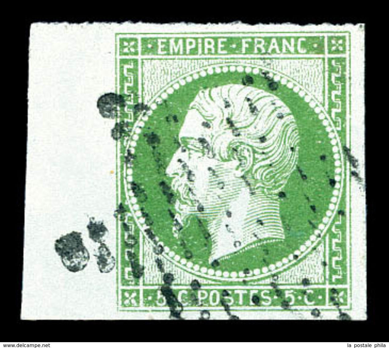 O N°12, 5c Vert, Bord De Feuille Latéral. SUP (signé Scheller)   Qualité: O - 1853-1860 Napoléon III