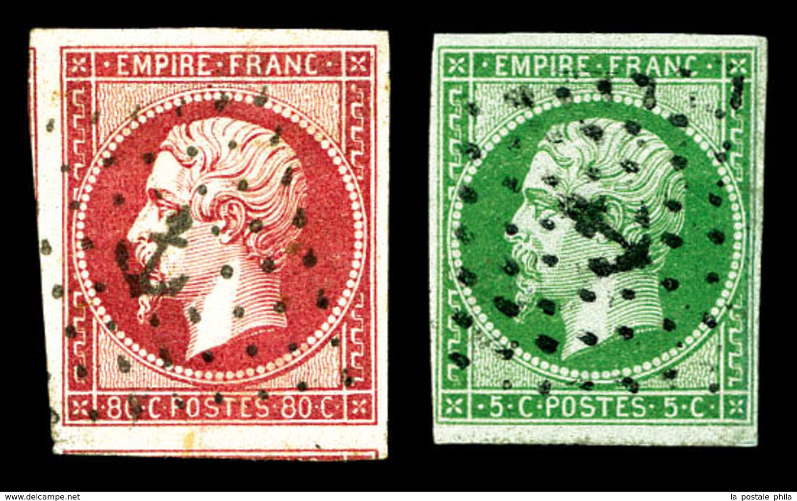 O 5c Vert Et 80c Rose Oblitérés Ancre. TTB (signé Brun)   Qualité: O   Cote: 355 Euros - 1853-1860 Napoleon III