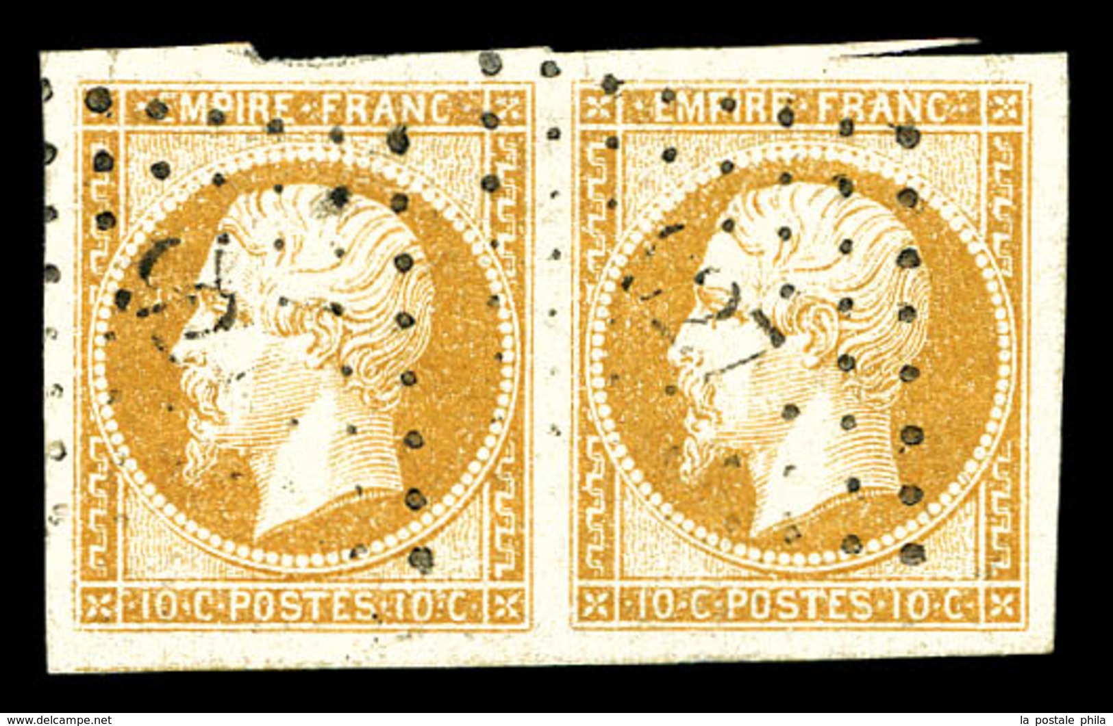 O N°13A, 10c Bistre Type I En Paire, Grandes Marges Avec Voisin, Pièce Choisie. TTB (signé Scheller)   Qualité: O - 1853-1860 Napoléon III