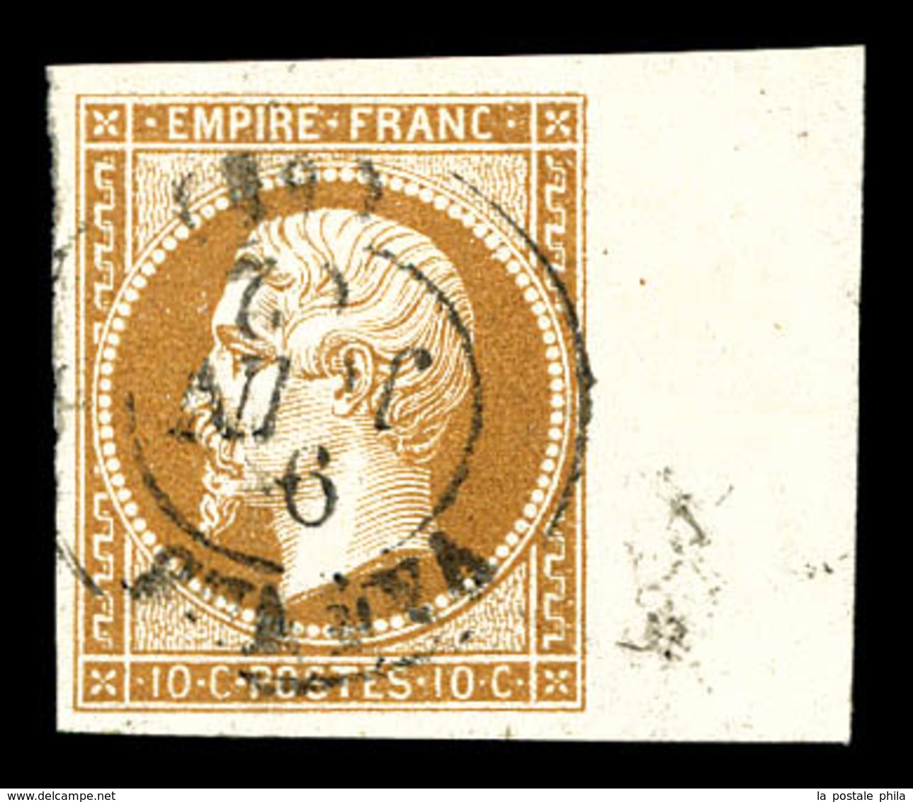 O N°13B, 10c Bistre Type II, Bord De Feuille, Pièce Choisie. TTB (signé Scheller)   Qualité: O - 1853-1860 Napoléon III