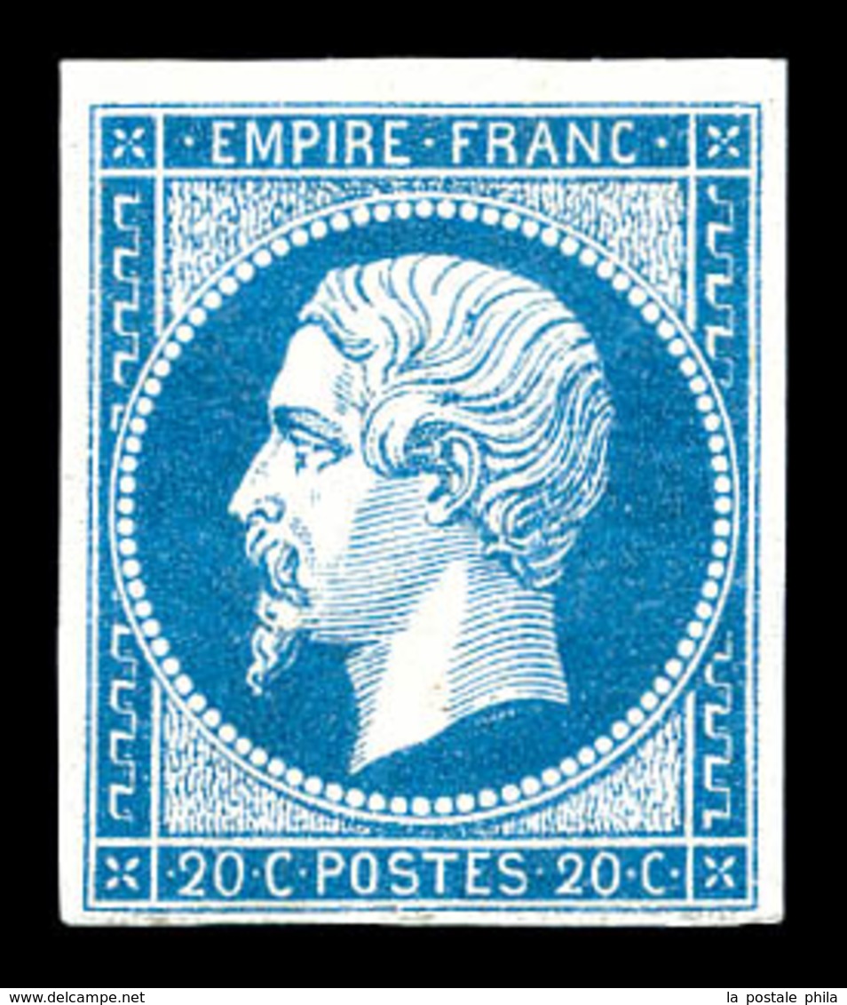 * N°14A, 20c Bleu Type I, Quasi **. TTB (certificat)   Qualité: *   Cote: 450 Euros - 1853-1860 Napoléon III