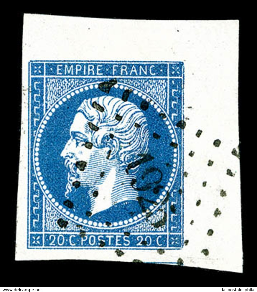 O N°14A, 20c Bleu Type I Coin De Feuille, Obl PC '1925' Legère, Pièce Choisie, SUP (signé Scheller/certificats)   Qualit - 1853-1860 Napoleon III
