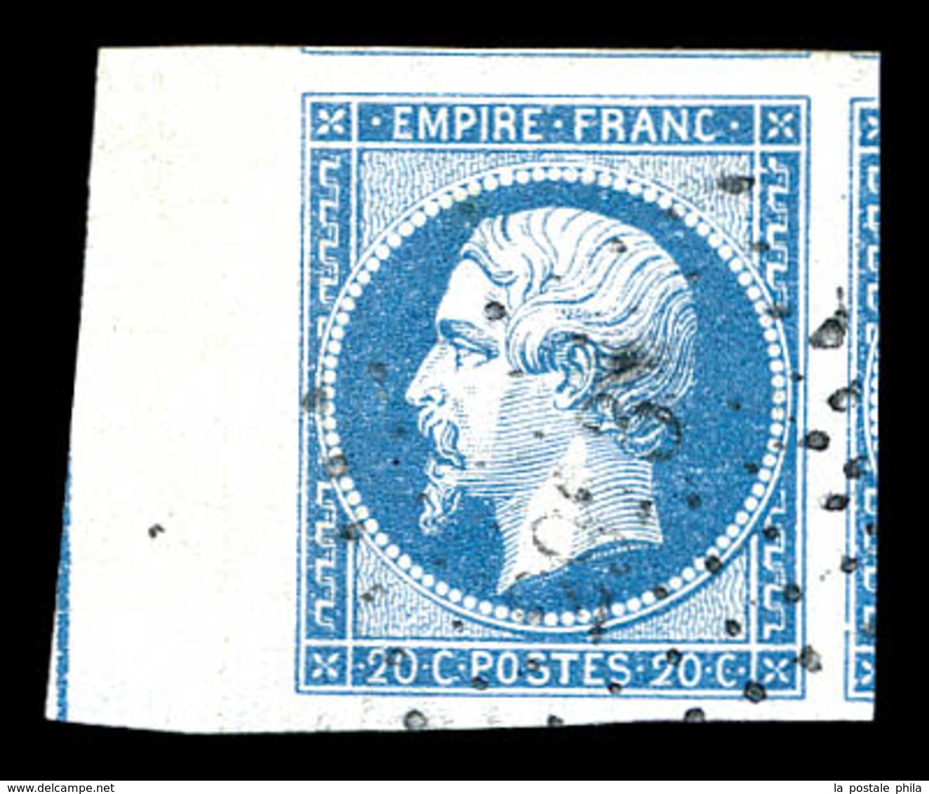 O N°14A, 20c Bleu Type I, Grandes Marges Avec 3 Voisins Et Bdf. SUP (signé Brun/certificat)   Qualité: O - 1853-1860 Napoleon III