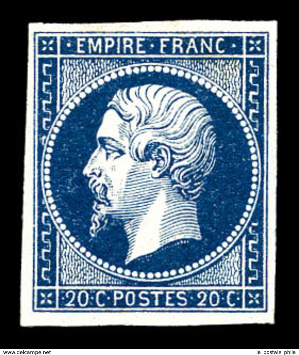 * N°14Aa, 20c Bleu Foncé Type I. TTB (signé Brun/certificat)   Qualité: *   Cote: 600 Euros - 1853-1860 Napoléon III