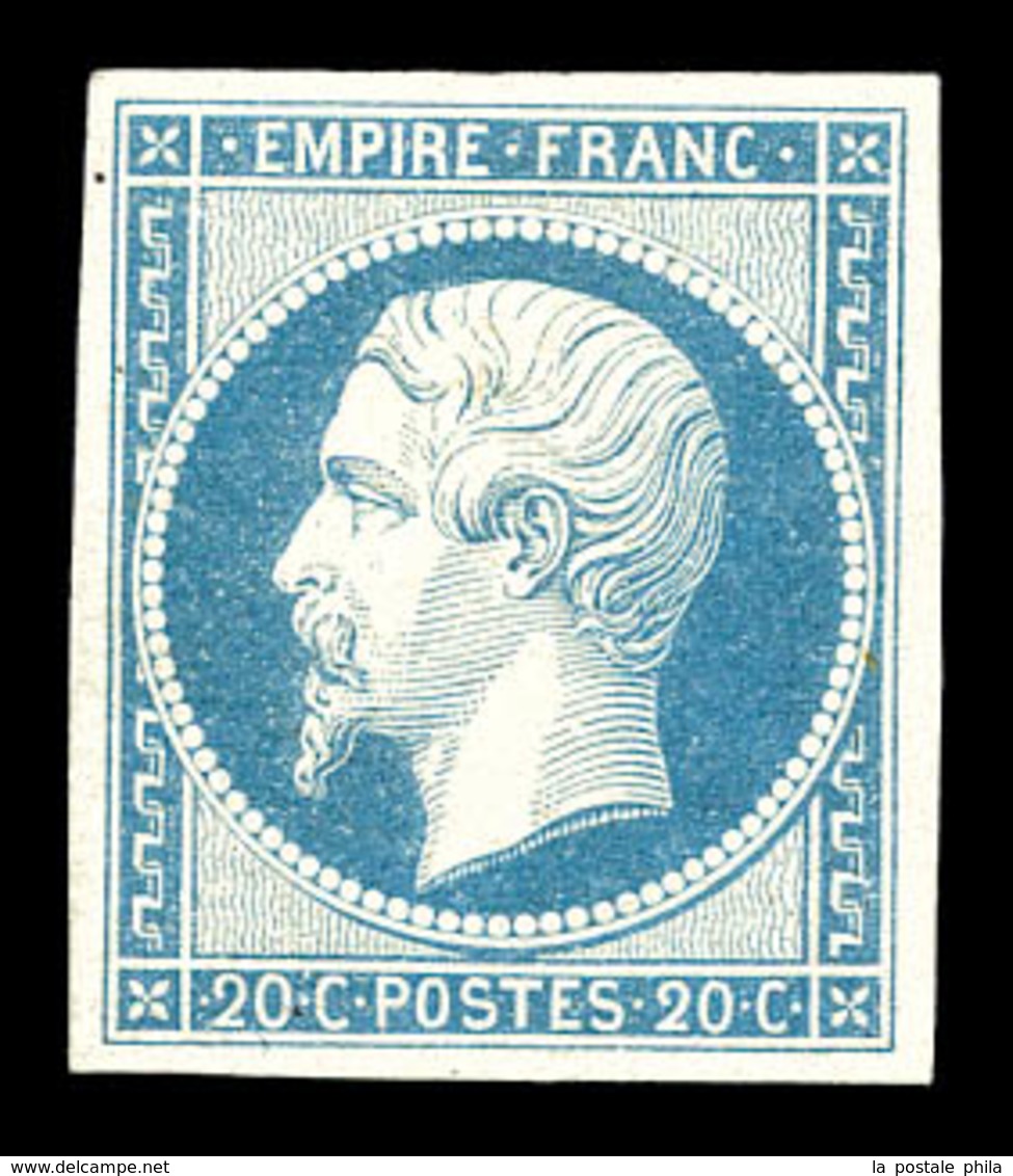 * N°14Af, 20c Bleulaiteux, Quasi **. SUP (certificat)   Qualité: *   Cote: 440 Euros - 1853-1860 Napoléon III