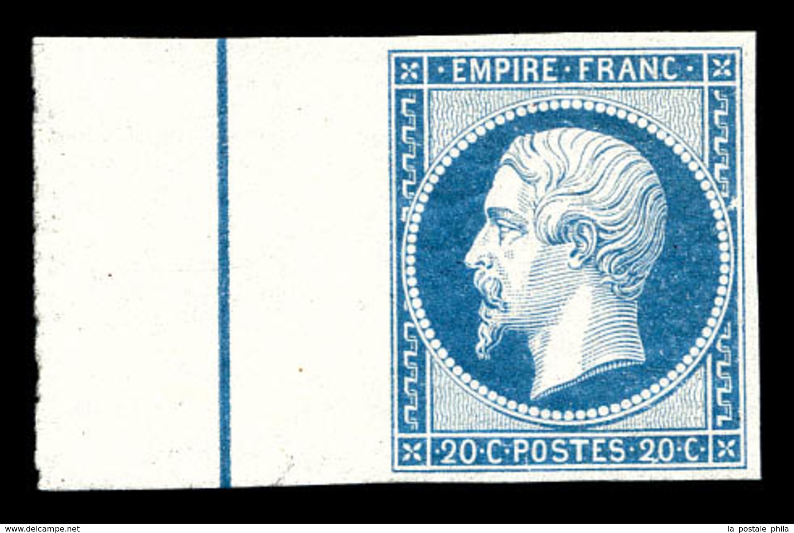 * N°14Ai, 20c Bleu Type I, Grand Bord De Feuille Avec Filet D'encadrement. SUP (signé Brun/certificat)   Qualité: *   Co - 1853-1860 Napoleone III