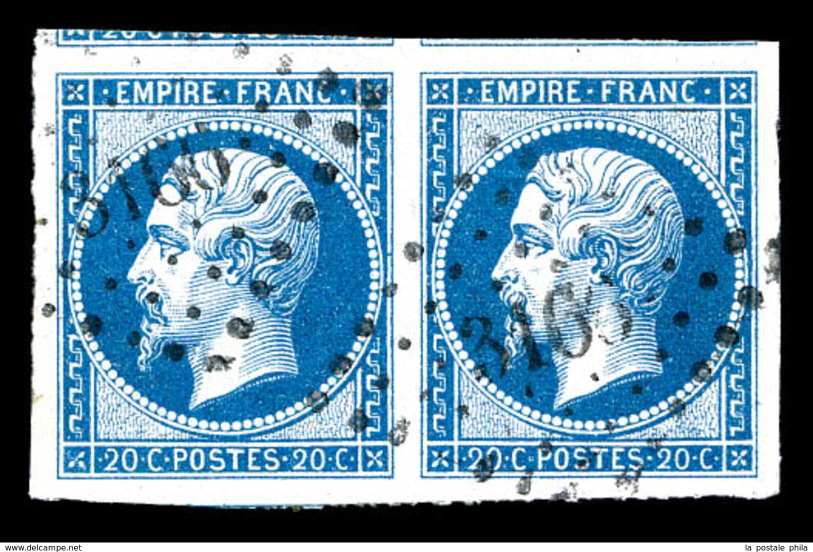 O N°14B, 20c Bleu Type II En Paire, Grandes Marges, Pièce Choisie. TTB   Qualité: O - 1853-1860 Napoléon III