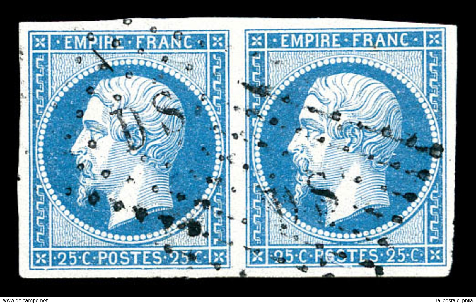 O N°15, 25c Bleu En Paire. TTB (signé Brun/certificat)   Qualité: O   Cote: 650 Euros - 1853-1860 Napoleon III