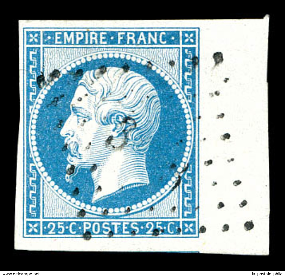 O N°15, 25c Bleu, Bord De Feuille Latéral, Oblitération Légère. SUP (certificat)   Qualité: O - 1853-1860 Napoléon III.