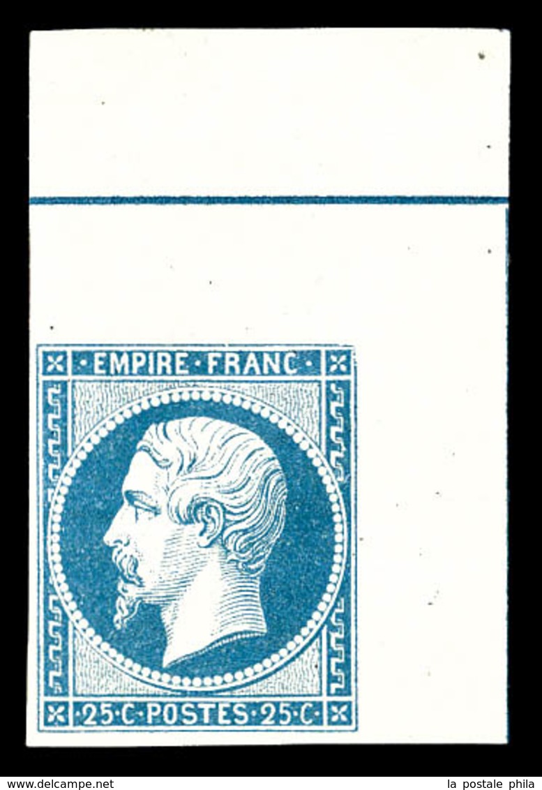 * N°15b, 25c Bleu, Coin De Feuille Intégral Avec Double Filet D'encadrement, Quasi **. SUP. R.R. (signé Calves/certifica - 1853-1860 Napoléon III.