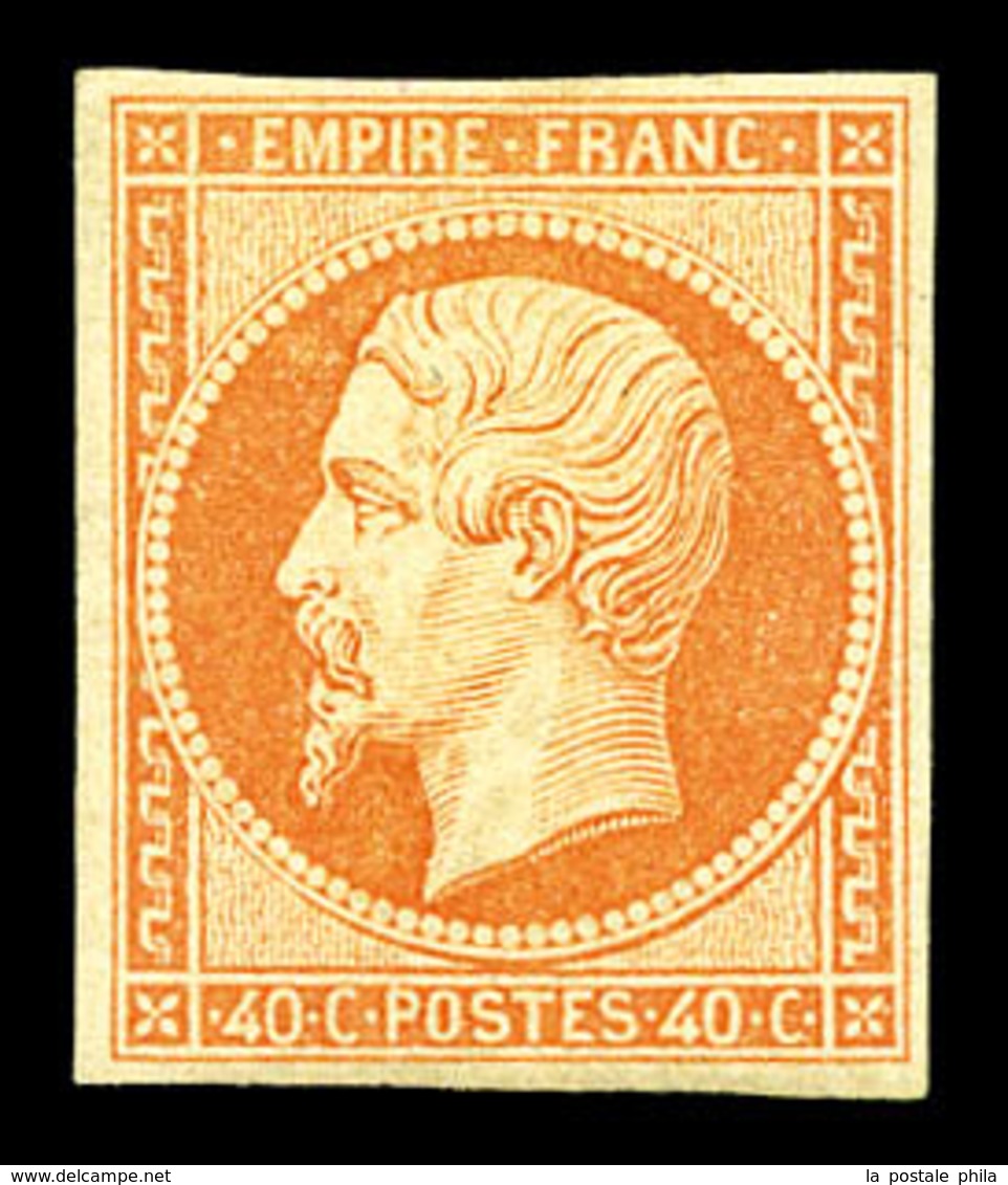 * N°16, 40c Orange, Très Jolie Pièce, Quasi**. SUP. R. (signé Brun/certificat)   Qualité: *   Cote: 3800 Euros - 1853-1860 Napoléon III