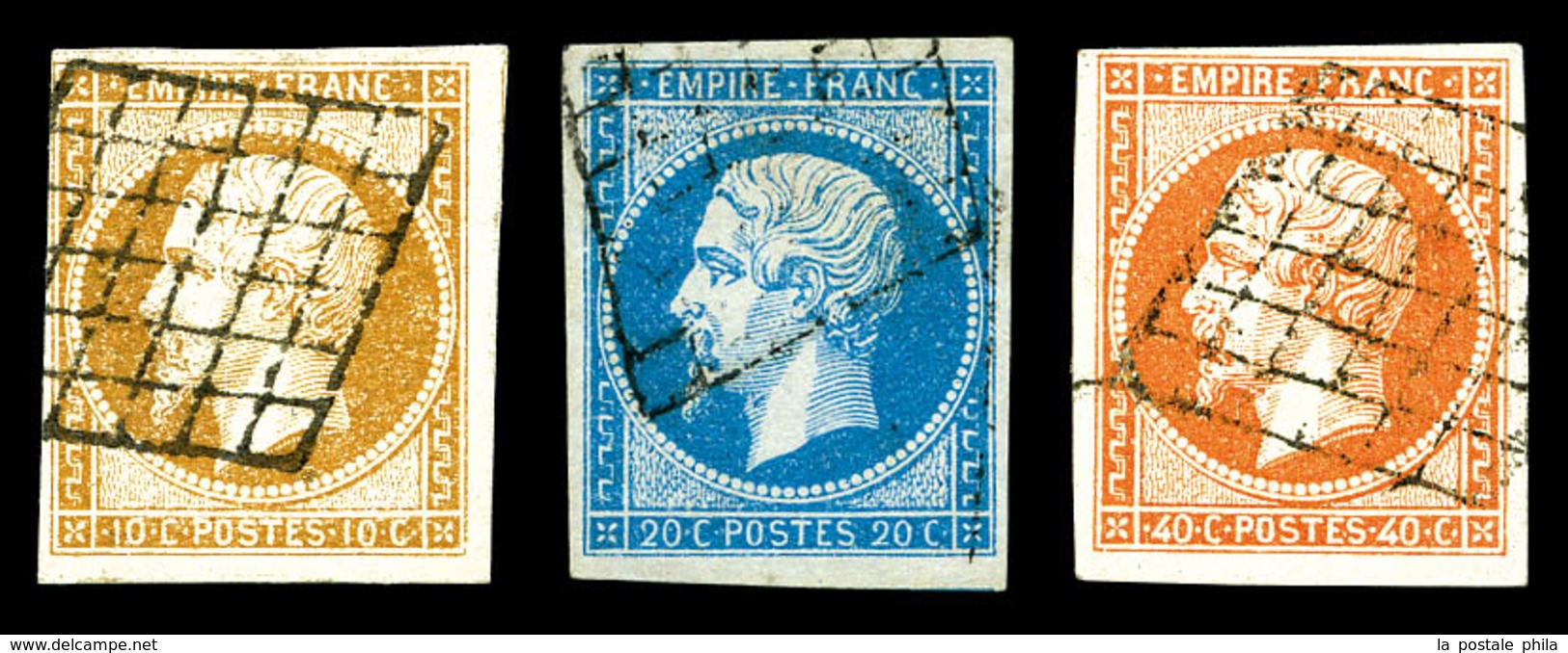 O Empire, 10c, 20c Et 40c Oblitérés Grille. TB   Qualité: O   Cote: 320 Euros - 1853-1860 Napoleon III