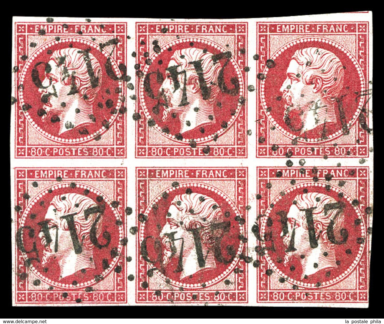 O N°17B, 80c Rose, Bloc De 6 Obl GC '2145'. TTB (signé Calves/certificat)   Qualité: O - 1853-1860 Napoleon III