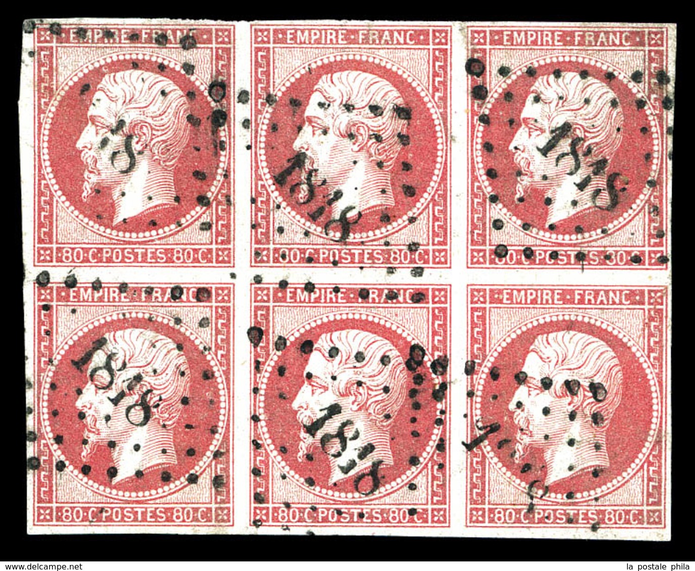 O N°17B, 80c Rose, Bloc De 6 Obl Pc '1818'. TTB (certificat)   Qualité: O - 1853-1860 Napoleon III