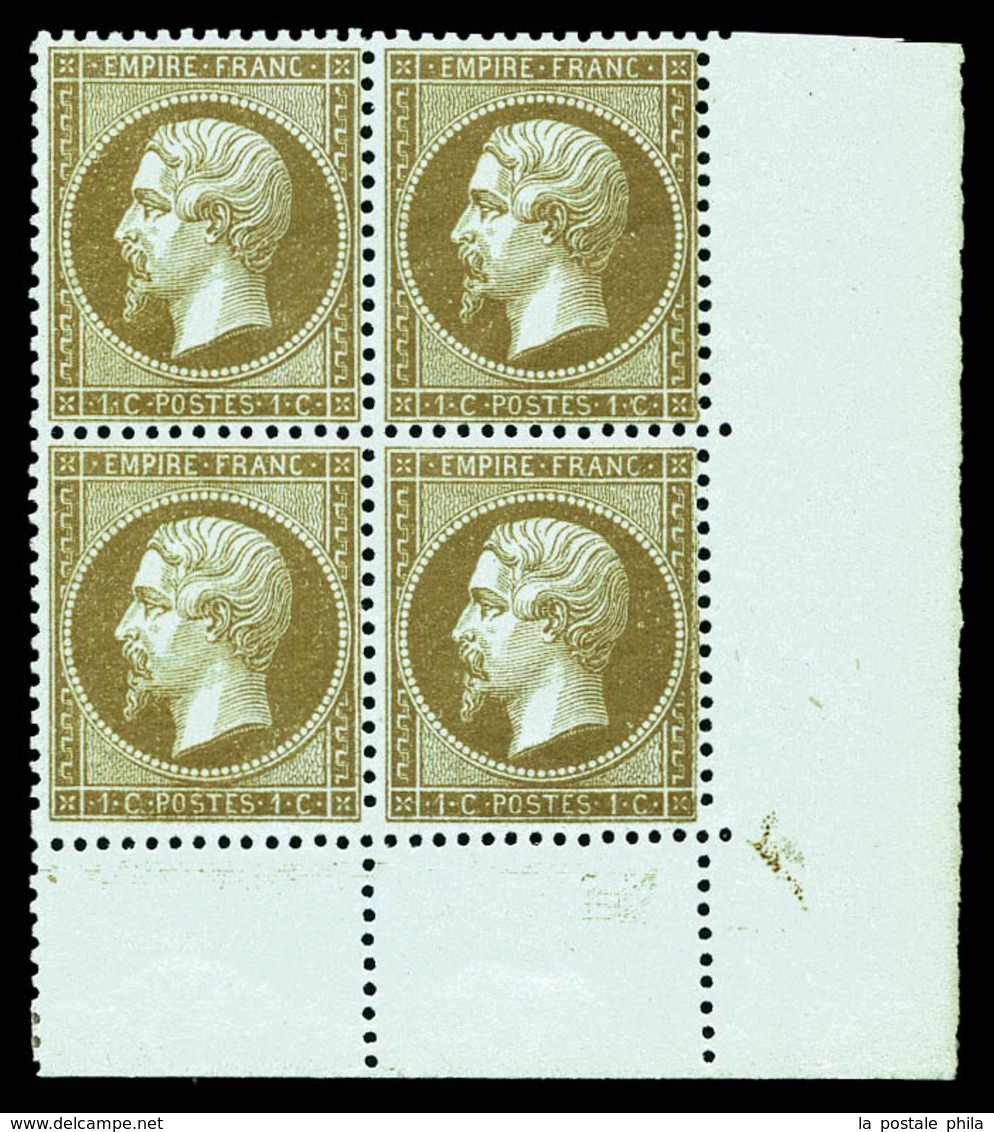 ** N°19b, 1c Mordoré En Bloc De Quatre Coin De Feuille, Fraîcheur Postale. SUP (signé Calves/certificat)   Qualité: ** - 1862 Napoléon III