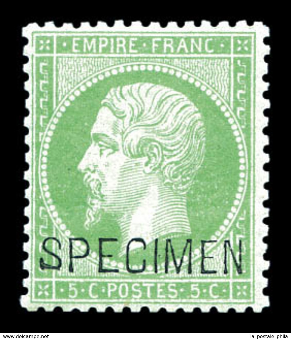 ** N°20f, 5c Vert Surchargé 'SPECIMEN', Fraîcheur Postale, Très Bon Centrage. TTB (certificat)   Qualité: ** - 1862 Napoleon III
