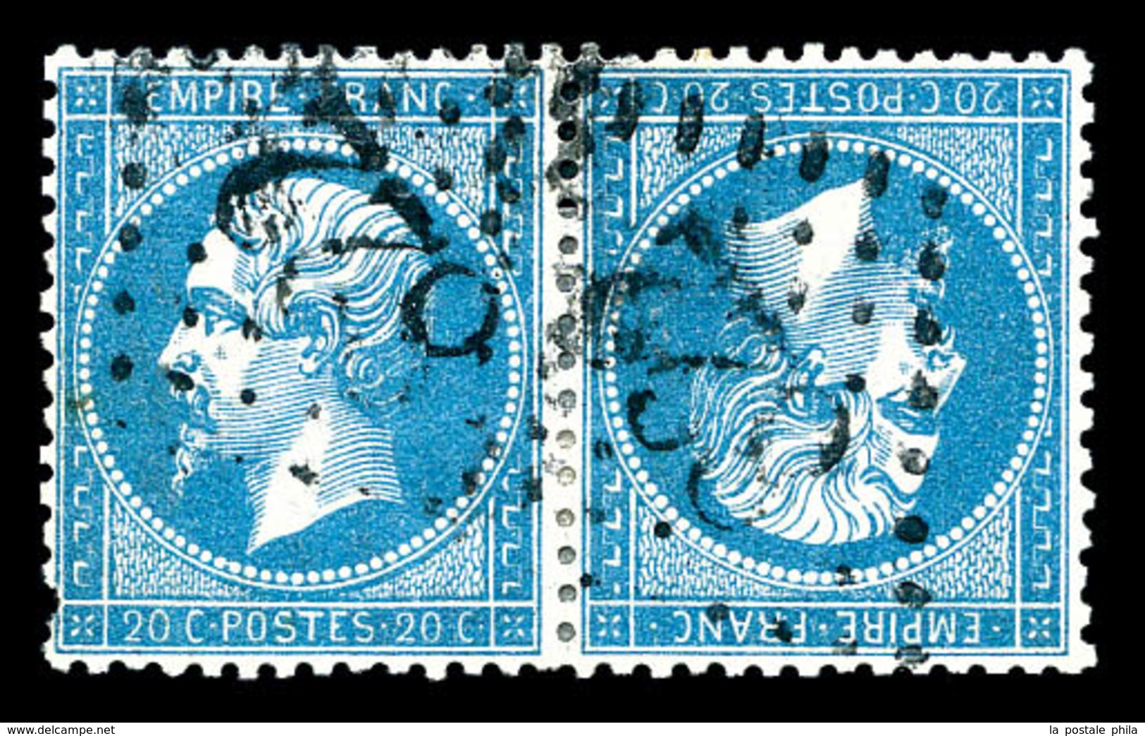 O N°22b, 20c Bleu En Paire Têtebêche Horizontale (pd). (signé Scheller/certificat)   Qualité: O   Cote: 1400 Euros - 1862 Napoleon III